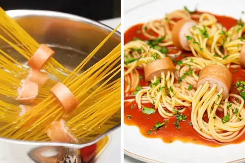 Parówki z makaronem spaghetti – łatwy przepis na pyszne danie