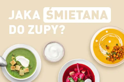 Jaka śmietana do zupy? Zielona, pomarańczowa i buraczkowa zupy, każda z odrobiną śmietany.