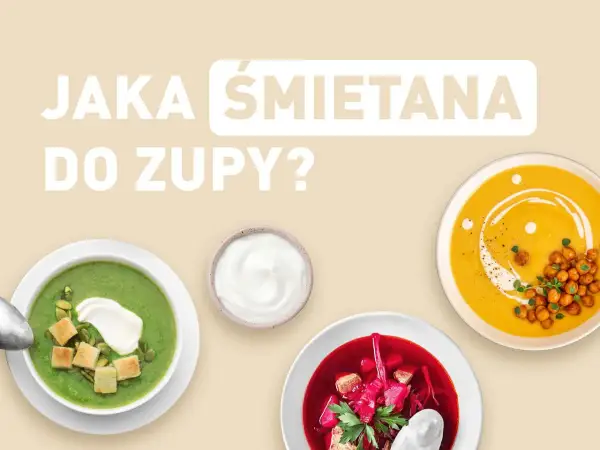 Jaka śmietana do zupy? Zielona, pomarańczowa i buraczkowa zupy, każda z odrobiną śmietany.